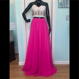 Size 4 Rachel Allan 2037 2 Piece White Fuchsia Prom Aline Dress Gown NWD